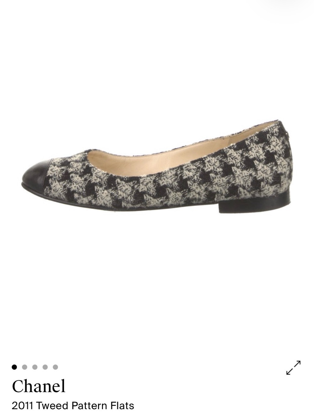 Chanel 2011 Tweed Cap Toe Ballet Flats Black White EU37 US7